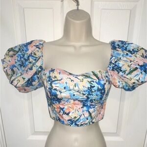 Abercrombie & Fitch Multicolor Floral Puff Sleeve Crop Top size xs